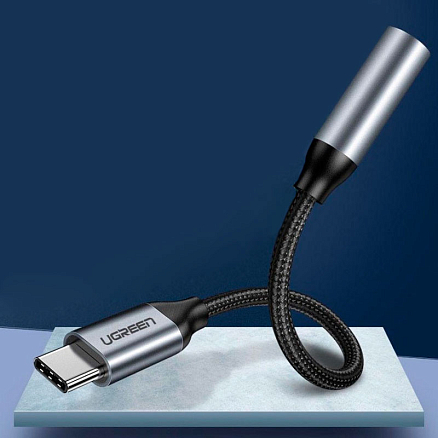 Переходник Type-C - 3,5 мм (папа - мама) 10 см Ugreen AV142 черный