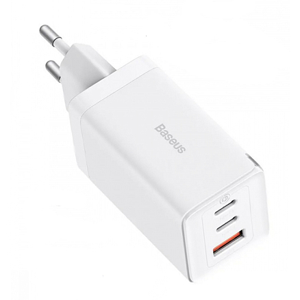 Зарядное устройство сетевое с USB и двумя Type-C входами 3А 65W Baseus GaN3 Pro (быстрая зарядка QC 4.0, 3.0, PD) белое