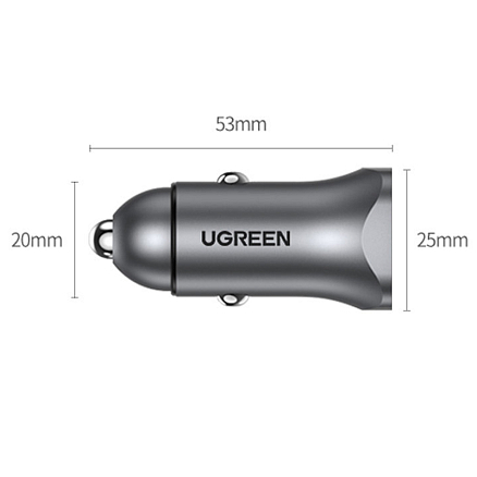 Зарядное устройство автомобильное с USB и Type-C входами 3A 20W Ugreen CD130 (быстрая зарядка PD 3.0, QC 3.0) серебристое