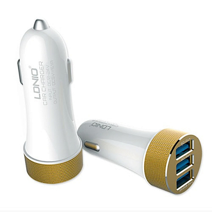 Зарядное устройство автомобильное с тремя USB входами 5.1A и MicroUSB кабелем Ldnio DL-C50 белое