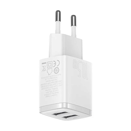 Зарядное устройство сетевое с двумя USB входами Baseus Compact Charger 2U 10.5W белое