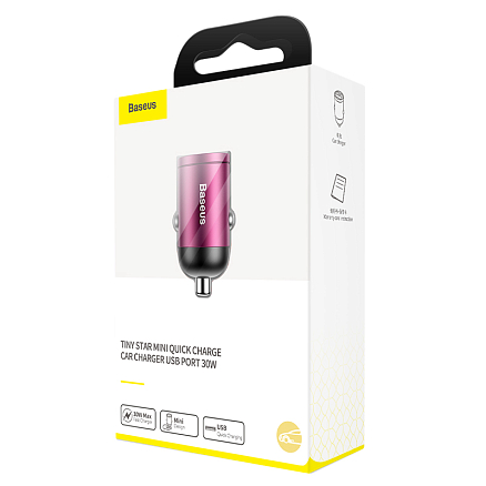 Зарядное устройство автомобильное USB 5А 30W Baseus Tiny Star Mini (быстрая зарядка QC 3.0) розовое