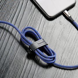 Кабель USB - Lightning для зарядки iPhone 1 м 2.4A с автоотключением плетеный Baseus C-shaped синий