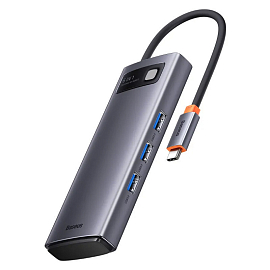 Хаб (разветвитель) Type-C - 2 x HDMI, 3 х USB 3.0, Type-C PD Baseus Metal Gleam WKWG030113 серый
