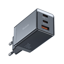 Зарядное устройство сетевое с USB и двумя Type-C входами 70W GaN McDodo CH-1541 (быстрая зарядка PD, QC) черное