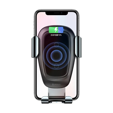 Держатель автомобильный в решетку обдува с беспроводной зарядкой (быстрая) и гравитационным зажимом Baseus Metal Gravity черный