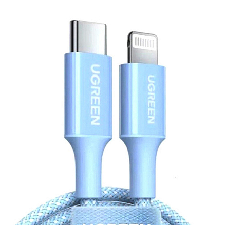 Кабель Type-C - Lightning для зарядки 1 м 3А MFi плетеный Ugreen US532 (быстрая зарядка PD) голубой