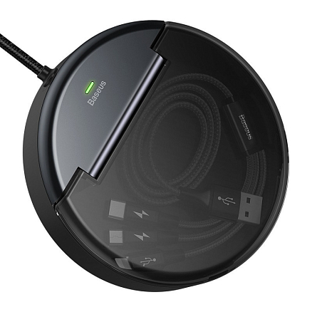 Разветвитель USB на 3 порта в авто с кабелем USB - MicroUSB, Lightning, Type-C (быстрая зарядка) Baseus Car Sharing черный