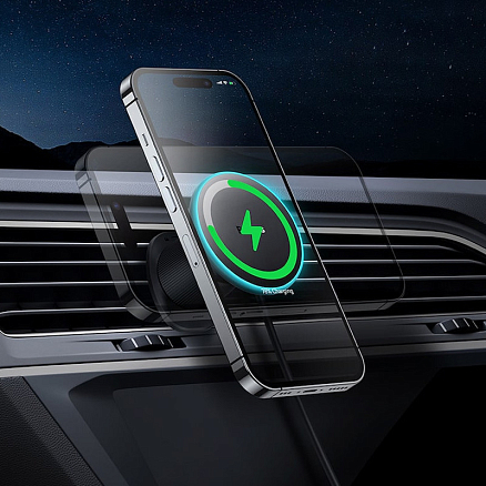 Держатель автомобильный в решетку обдува магнитный с беспроводной зарядкой (быстрая) Baseus CW01 черный