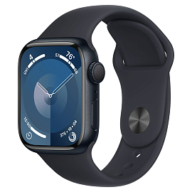 Умные часы Apple Watch 9 41 мм с силиконовым ремешком S/M алюминиевые полуночные черные