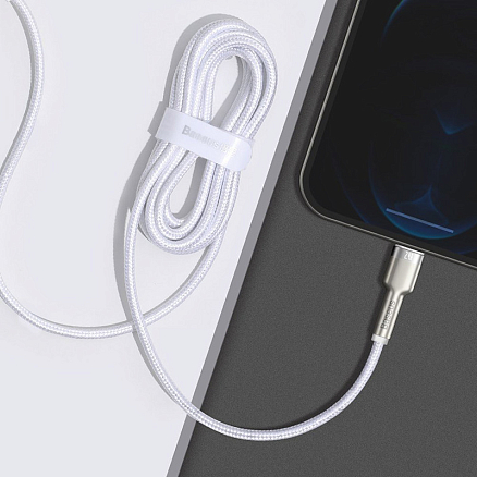 Кабель USB - Lightning для зарядки iPhone 2 м 2.4А плетеный Baseus Cafule Metal Data белый