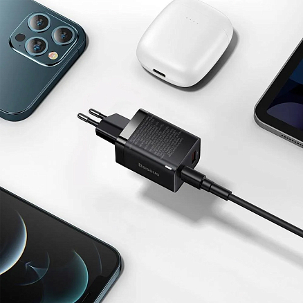 Зарядное устройство сетевое с USB и Type-C 30W Baseus Super Si Pro (быстрая зарядка QC, PD) черное