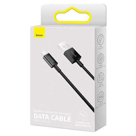 Кабель USB - MicroUSB для зарядки 2 м 2A Baseus Superior черный