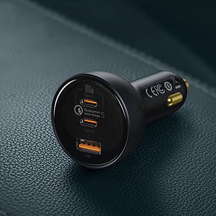 Зарядное устройство автомобильное с USB и двумя Type-C входами 160W Baseus Technology Multi-Port (быстрая зарядка QC 5.0) черное