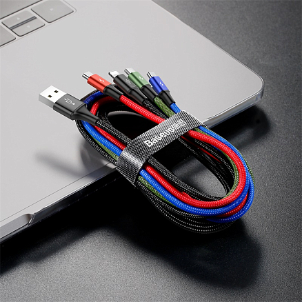 Кабель USB - Lightning, 2 х MicroUSB, Type-C 1,2 м 3.5A плетеный Baseus Rapid черный