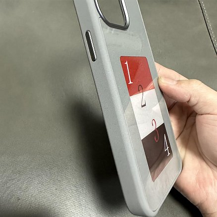 Чехол для iPhone 15 Pro гибридный DIY с NFC E-ink дисплеем серый