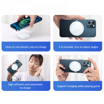 Беспроводная магнитная зарядка MagSafe для iPhone 15W Usams US-CD155 белая