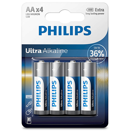 Батарейка LR6 (пальчиковая большая AA) Philips Ultra Alkaline LR6E4B/97 упаковка 4 шт.
