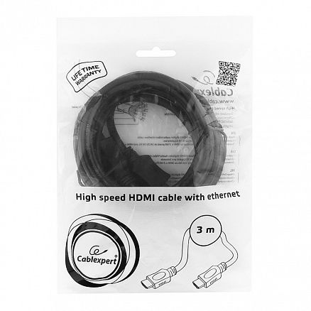 Кабель HDMI - HDMI (папа - папа) длина 3 м версия 1.4 Cablexpert черный