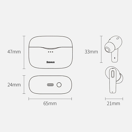 Наушники TWS беспроводные Bluetooth Baseus Simu S2 вакуумные с микрофоном и активным шумоподавлением синие