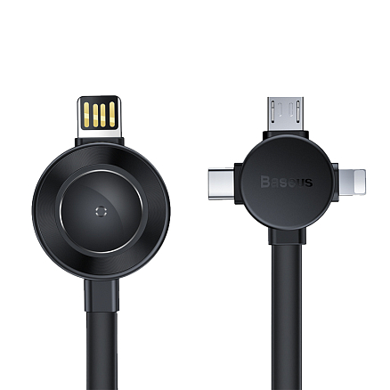 Кабель USB - MicroUSB, Lightning, Type-C 18 см 3A с беспроводной зарядкой для Apple Watch Baseus Star Ring черно-серый