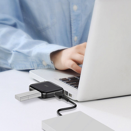 USB 2.0 HUB (разветвитель) на 4 порта Baseus Fully folded с питанием MicroUSB черный