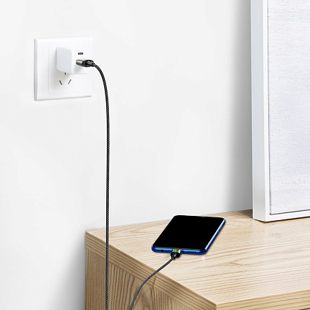 Кабель USB - MicroUSB, Lightning, Type-C 2 м 2А со сменными штекерами магнитный плетеный Baseus Zinc черный