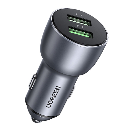 Зарядное устройство автомобильное с двумя USB входами 3A 36W Ugreen CD213 (быстрая зарядка QC 3.0) серое