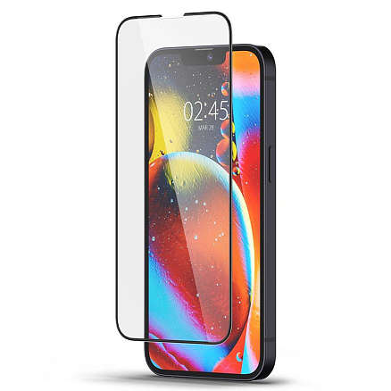 Защитное стекло для iPhone 13 mini на весь экран противоударное Spigen Glass FC черное