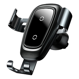 Держатель автомобильный в решетку обдува с беспроводной зарядкой (быстрая) и гравитационным зажимом Baseus Metal Gravity черный