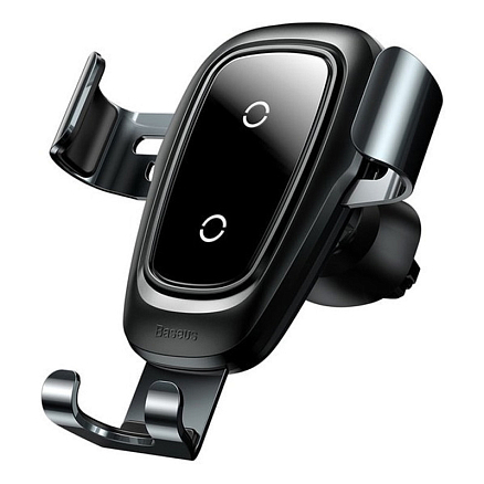 Держатель автомобильный в решетку обдува с беспроводной зарядкой (быстрая) и гравитационным зажимом Baseus Metal Gravity черный