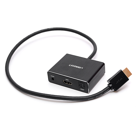 Переходник (преобразователь) HDMI - HDMI, 3,5 мм, SPDIF Toslink (папа - мама) 50 см Ugreen 40281 с питанием MicroUSB черный