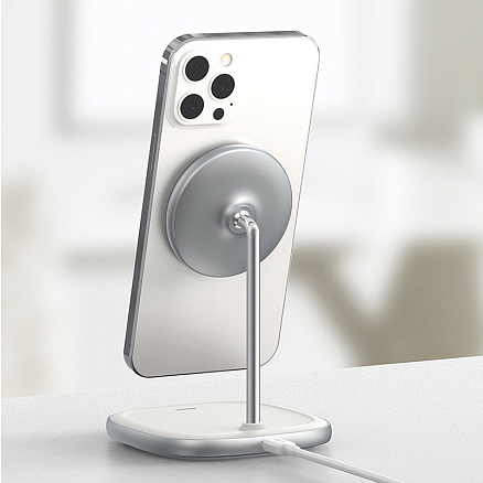 Беспроводная магнитная зарядка MagSafe для iPhone 15W Baseus Swan белая