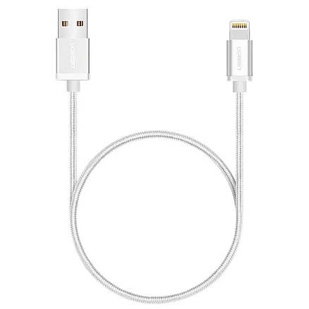 Кабель USB - Lightning для зарядки iPhone 1.5 м 2.4А MFi плетеный Ugreen US199 серебристый