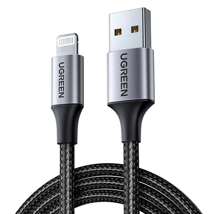 Кабель USB - Lightning для зарядки iPhone 2 м 2.4А MFi плетеный Ugreen US199 черный