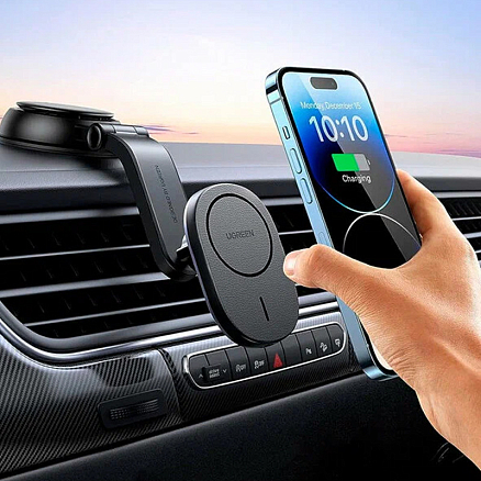 Держатель автомобильный на приборную панель или в решетку обдува магнитный с беспроводной зарядкой Ugreen CD345-15120