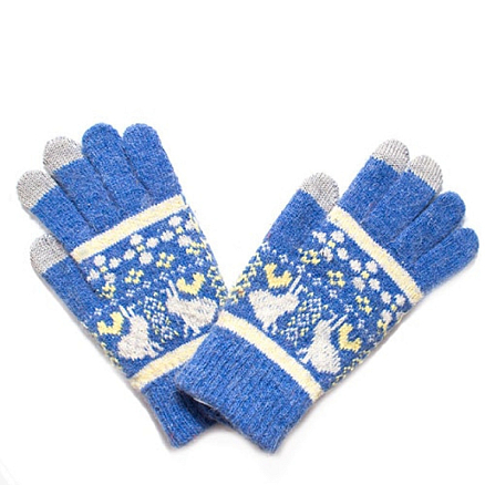 Перчатки трикотажные для емкостных дисплеев Greengo (Польша) N-02 узор зайцы голубые