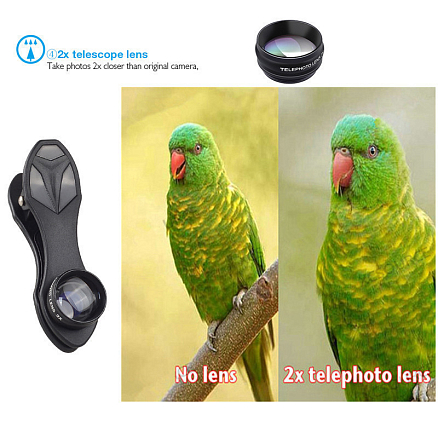 Объектив для телефона универсальный 10-в-1: Telephoto 2X, Fisheye, Wide-Angle, Macro и 6 фильтров Apexel APL-DG10