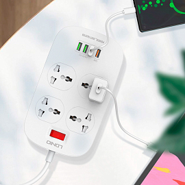 Сетевой фильтр на 4 универсальные розетки 4 USB 10А QC 3.0 длина 2,0 м Ldnio SC4407Q