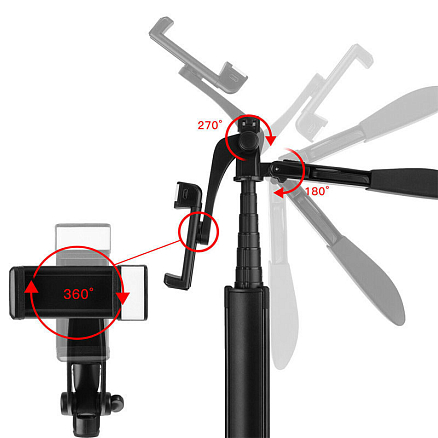 Монопод-стабилизатор Bluetooth 1-осевой с кнопкой, треногой и подсветкой Nova A21 (длина 160 см) черный