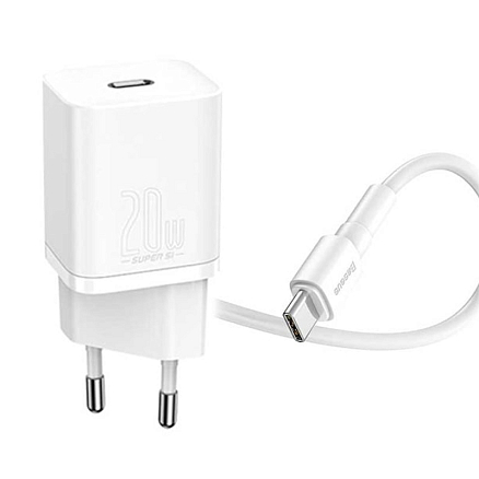 Зарядное устройство сетевое с Type-C входом 3А 20W Baseus Super Si CCSUP-B02 (быстрая зарядка PD) белое