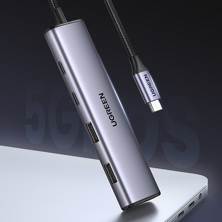 Хаб (разветвитель) Type-C - 2 х Type-C, 2 х USB 3.0 Ugreen CM473-15395 серый