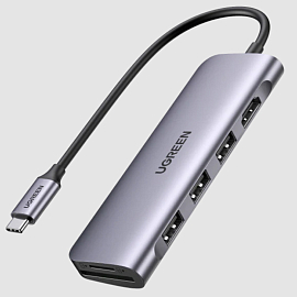 Хаб (разветвитель) Type-C - HDMI, 3 х USB 3.0, SD, microSD Ugreen CM511 серый