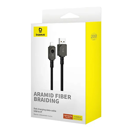 Кабель USB - Lightning для зарядки iPhone 2 м 2.4А плетеный Baseus Unbreakable черный