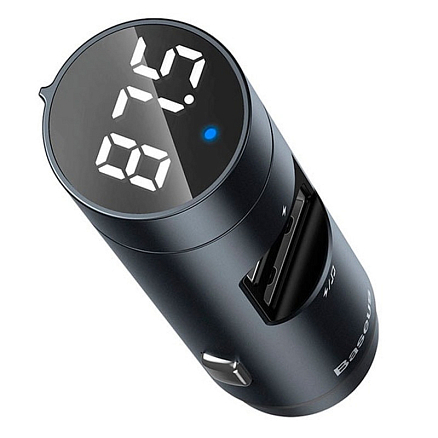 FM модулятор (трансмиттер) автомобильный Baseus Energy Column с громкой связью и двумя USB (3.1A) PD 18W для зарядки серый