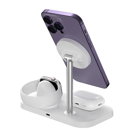 Беспроводная зарядка 3-в-1 MagSafe для телефона, Apple Watch и AirPods 22.5W TFN MagStand QI28 белая