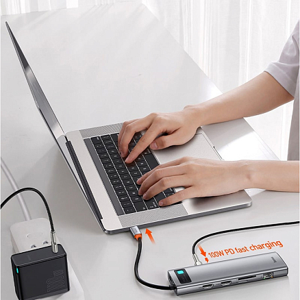 Хаб (разветвитель) Type-C 11-в-1 (PD) Baseus Metal Gleam серый