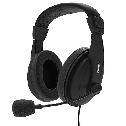 Наушники Ritmix RH-540M полноразмерные с микрофоном для компьютера черные
