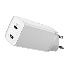 Зарядное устройство сетевое с двумя Type-C входами 3А 65W Baseus GaN2 Lite (быстрая зарядка QC, PD) белое