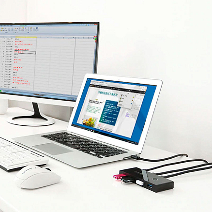 USB 3.0 Switch 2х4 порта (2 USB входа на 4 USB выхода) Ugreen US216 с питанием MicroUSB черный